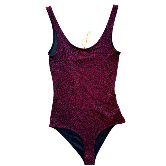 House of Harlow 1960 New Red & Black Metallic Bodysuit - Size M - Picture 1 of 5